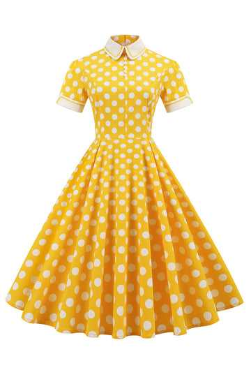 Yellow Polka Dots 1950s Dress
